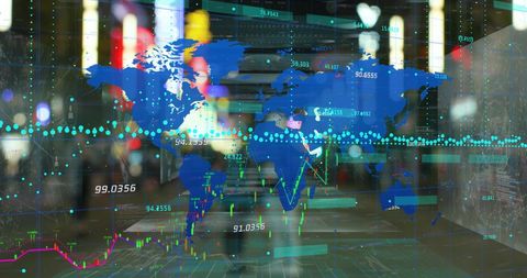 Digital Data Displays on Global Map Conveying Business Networks - Download Free Stock Images Pikwizard.com