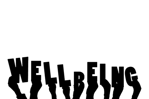 Transparent hands and wellbeing text illustration