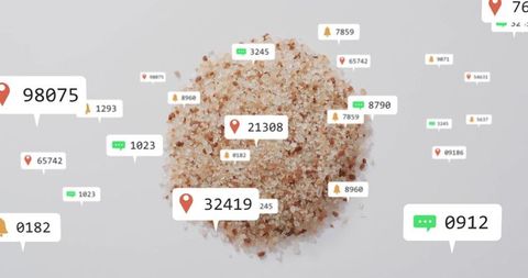 Digital data visualization displaying geolocated metrics over salt pile