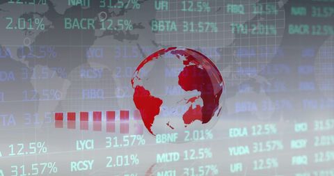 Global financial data visualization with spinning globe