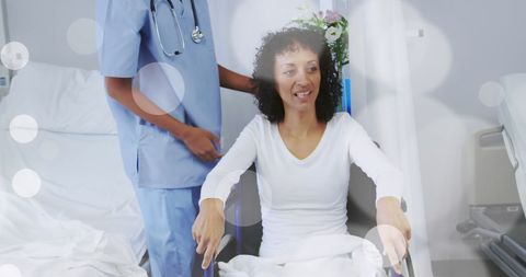 Nurse Assisting Patient in Wheelchair with Overlay Effects