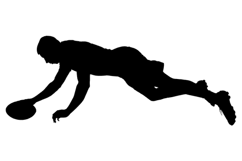 Silhouette illustration of rugby player with ball on transparent background