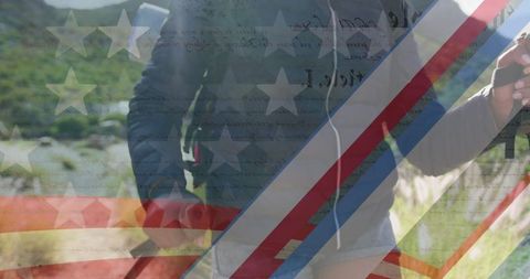 Hiking Adventure with American Patriotism, Mountain Scenery