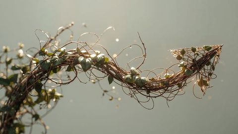 Elegant twisting vine curved arrow with perennial leaf clusters