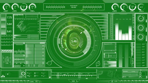 Futuristic Digital Interface with Dials and Graphs