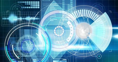 Abstract digital interface with data and tech elements