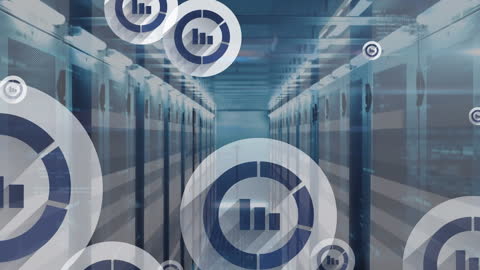 Abstract Business Graph Icons Overlaying Server Room