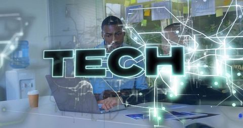 Collaborating IT Professionals Analyzing Code with Digital Tech Overlay