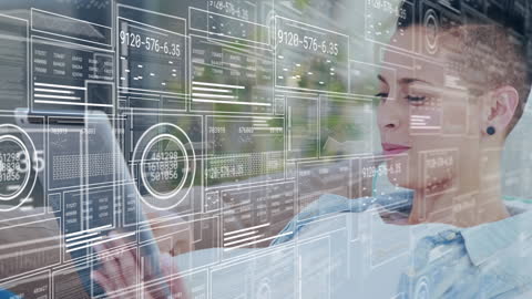 Innovative Technology Interface Display with Woman Using Tablet