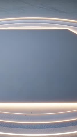 Vertical video showing LED strips lighting minimalist gray wall with ambient geometric glow