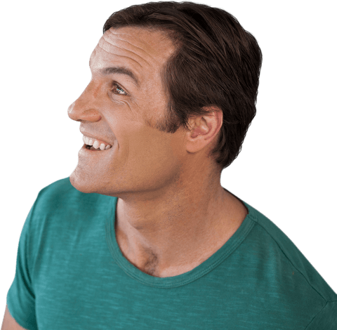 Happy Mature Man Looking Up in Green Shirt on Transparent Background - Download Free Stock Videos Pikwizard.com