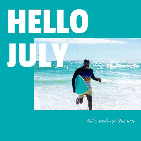 Happy Senior Man with Surfboard Enjoying Beach in July - Download Free Stock Templates Pikwizard.com