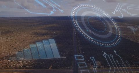 Futuristic Digital Interface Overlay on Aerial Landscape - Download Free Stock Images Pikwizard.com