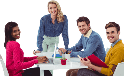 Young Professionals Collaborating at Transparent Office Table