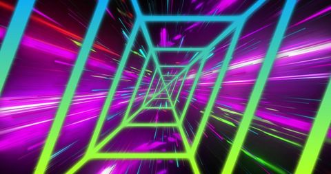 Colorful geometric neon tunnel with dynamic light streaks