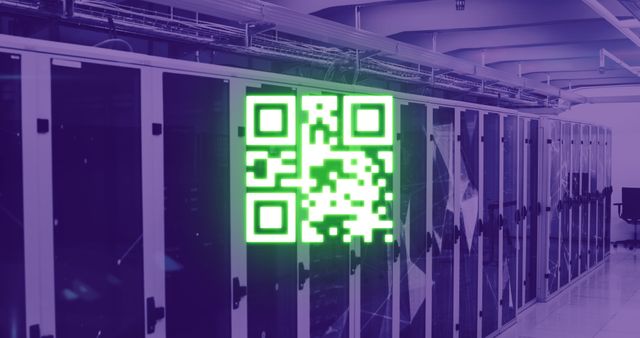 Neon QR Code Overlay in Modern Server Room - Download Free Stock Images Pikwizard.com