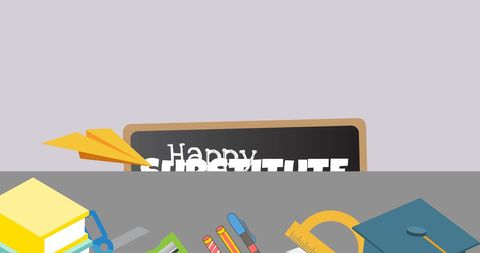 Happy Substitute Day Celebration with School Supplies and Blackboard