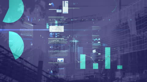 Futuristic Data Processing Cityscape Overlay