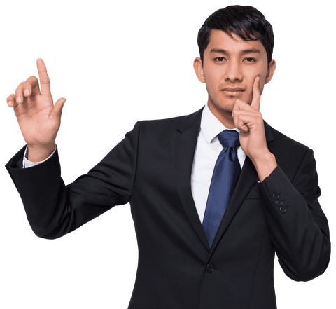 Thoughtful Asian Businessman Pointing on Transparent Background - Download Free Stock Videos Pikwizard.com