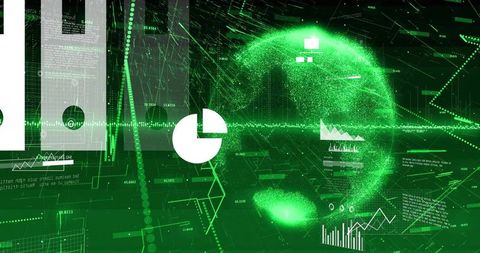 Futuristic Neon Green Holographic Data Globe Pulsing Over Cyber Analytics Interface