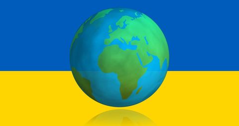Rotating Globe on Ukrainian Flag Symbolizing Global Politics - Download Free Stock Images Pikwizard.com