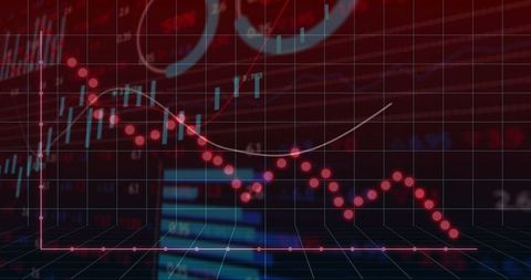 Digital Financial Downtrend with Graphs and Charts on Grid Background