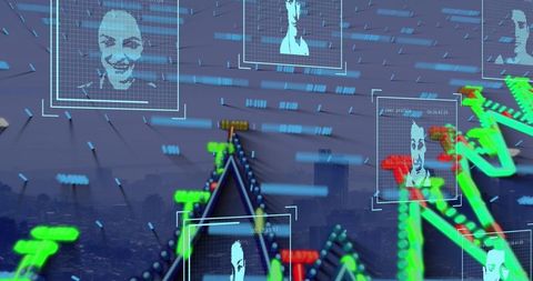 Futuristic digital interface with facial recognition analytics