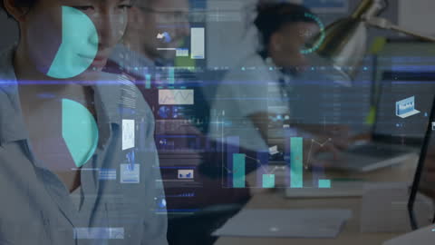 Digital Interface with Business Team Analyzing Data