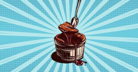 Artistic illustration of drizzling chocolate sauce