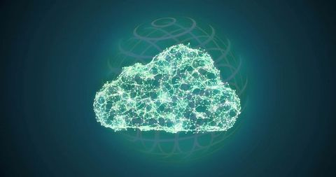Futuristic network cloud with digital wireframe globe background