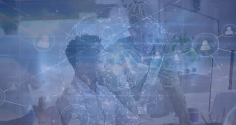 Digital Global Network Overlay on Business Meeting Enviro