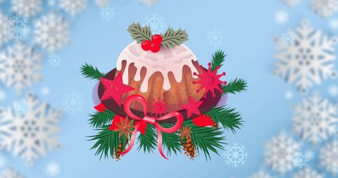 Festive christmas dessert on snowy background