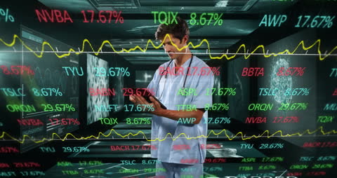 Doctor Analyzing Medical Data on Tablet with Digital Interface