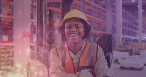 Smiling Female Warehouse Worker Celebrating Labor Day - Download Free Stock Images Pikwizard.com