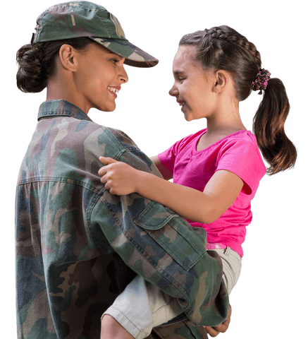 Military Mother embracing Daughter Transparent Background Family Bonding