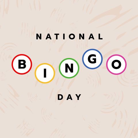 National Bingo Day Celebration with Colorful Text on Pink Background