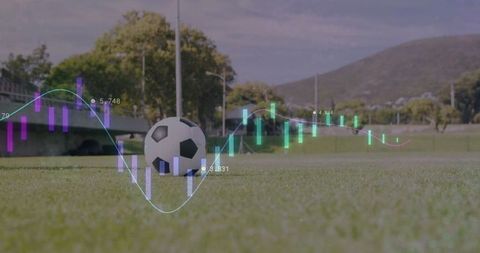 Soccer ball on field with data overlay reflecting sport analytics
