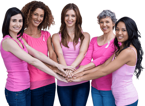 Diverse women supporting breast cancer awareness in transparent background