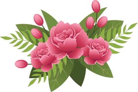 Elegant Transparent Floral Arrangement with Pink Flowers and Leaves