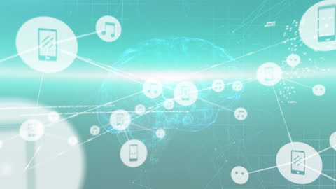 Digital Brain Connecting Through Network with Technology Icons