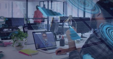 Collaborating remotely using augmented reality and laptop video call in open-plan office