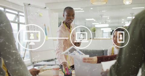 Global Data Network in Diverse Business Team Collaborative Office