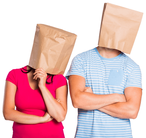 humorous couples lifestyle concept with paper bags on heads - Download Free Stock Videos Pikwizard.com