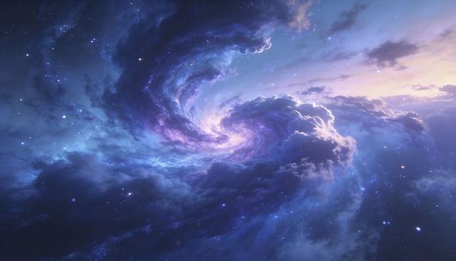 Swirling spiral nebula forming luminous core and glowing tendrils across cosmic starfield