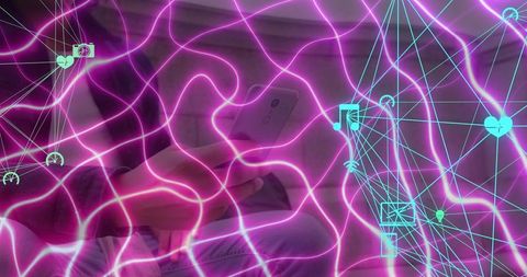 Futuristic digital connectivity with neon technology icons