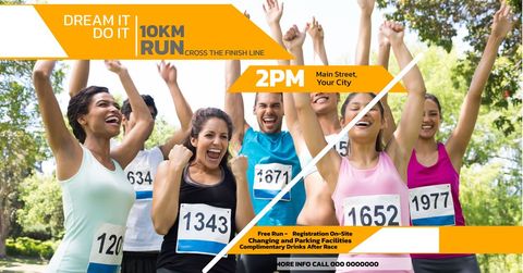 diverse runners celebrating completion of 10km marathon - Download Free Stock Templates Pikwizard.com