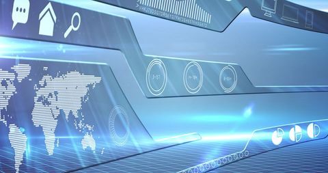 High-Tech Digital Interface with Data Processing and World Map