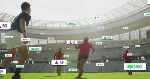 Rugby Players with Social Media Notifications in Stadium