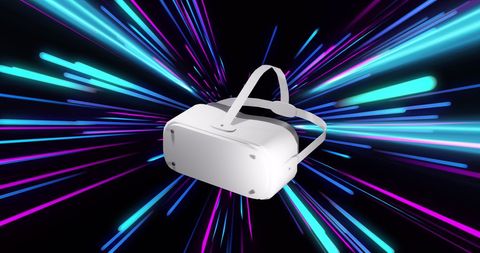 Futuristic vr headset highlighted by neon light trails