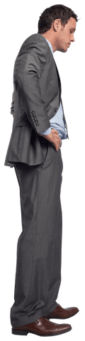 Transparent Businessman Standing with Hands on Hips Side View